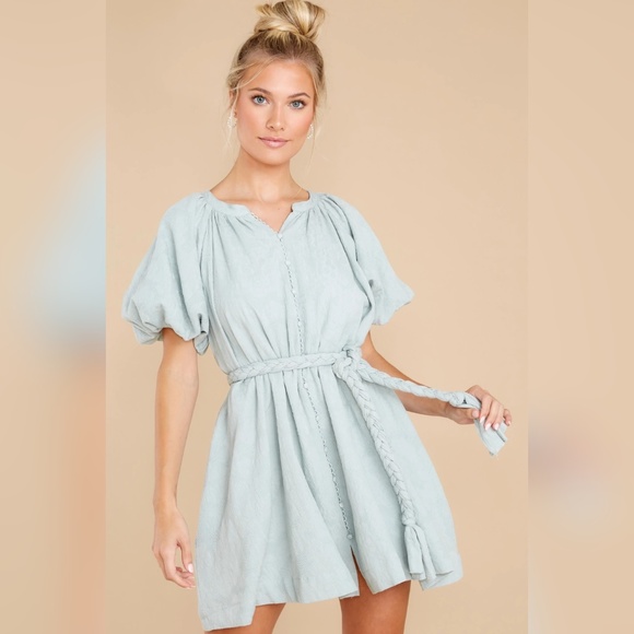 NWT Red Dress Boutique Sage Puff Sleee Dress - Picture 2 of 14